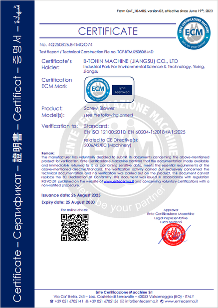 China B-Tohin Machine (Jiangsu) Co., Ltd. certificaten